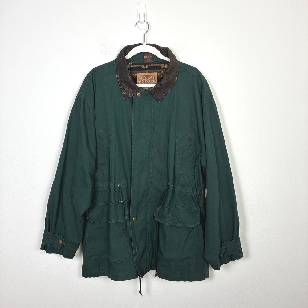 Vintage Original Arizona Jean Co Canvas Field Jacket Men's Large Leather Collar
